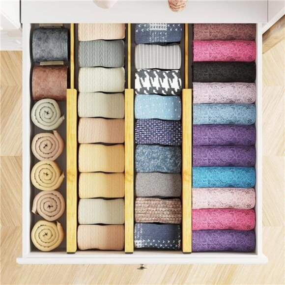 Bamboo Drawer Dividers 6 Pack Adjustable Expandable Dresser Organizer for Clothe - Picture 4 of 8